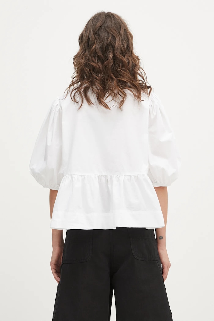 GANNI Cotton Poplin Peplum plain cotton Women's ruffle blouse — photo 3