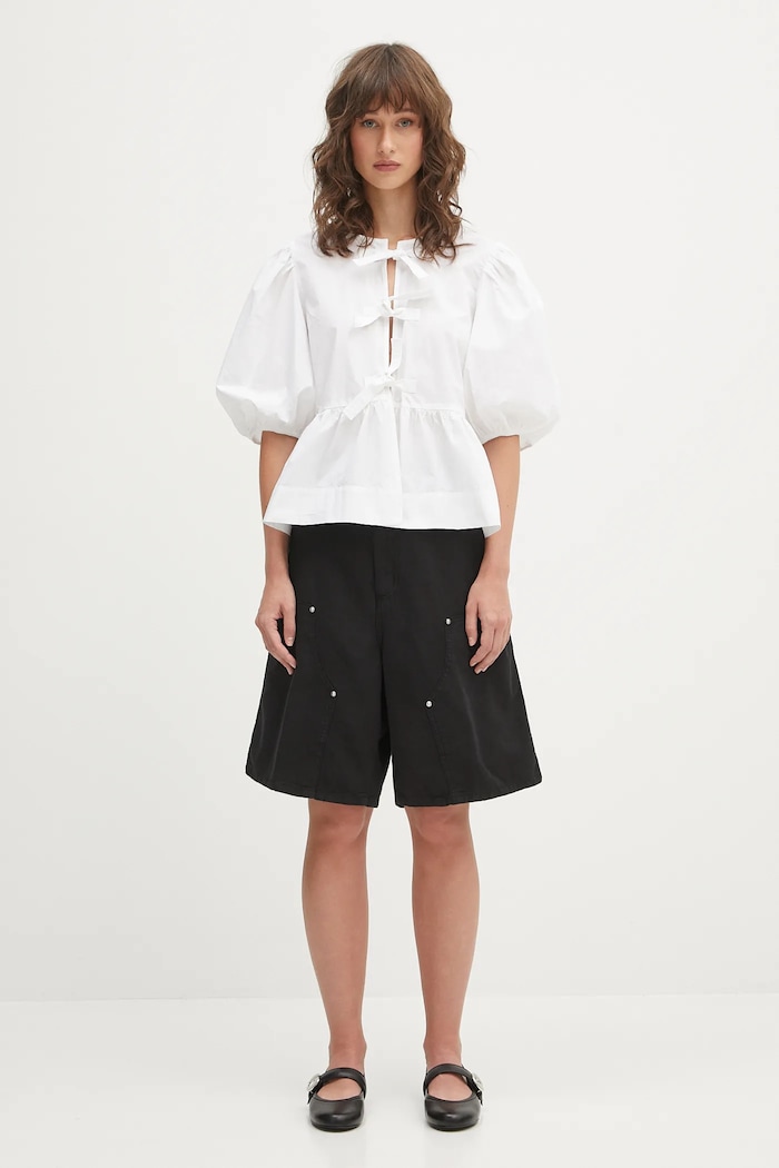 GANNI Cotton Poplin Peplum plain cotton Women's ruffle blouse — photo 4