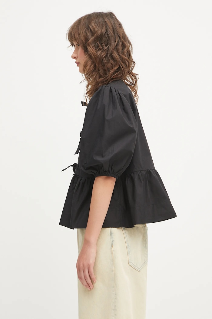 GANNI Cotton Poplin Peplum ruffle blouse Women's cotton plain — photo 2