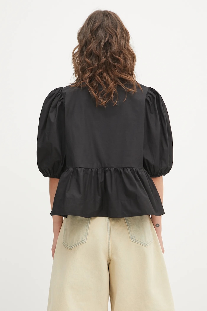 GANNI Cotton Poplin Peplum ruffle blouse Women's cotton plain — photo 3