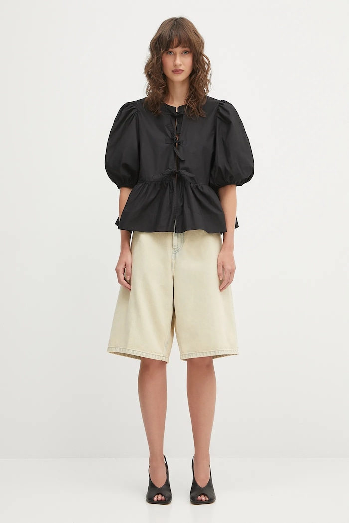 GANNI Cotton Poplin Peplum ruffle blouse Women's cotton plain — photo 4