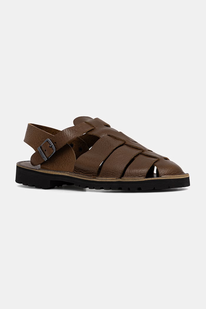 Fracap C731 Black full-grain leather sandals with his fingers covered Men's leather