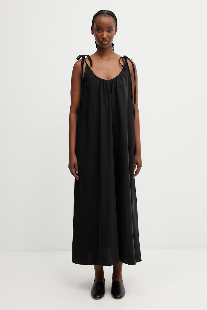 Anine Bing FLORA DRESS black dress plain with linen blend