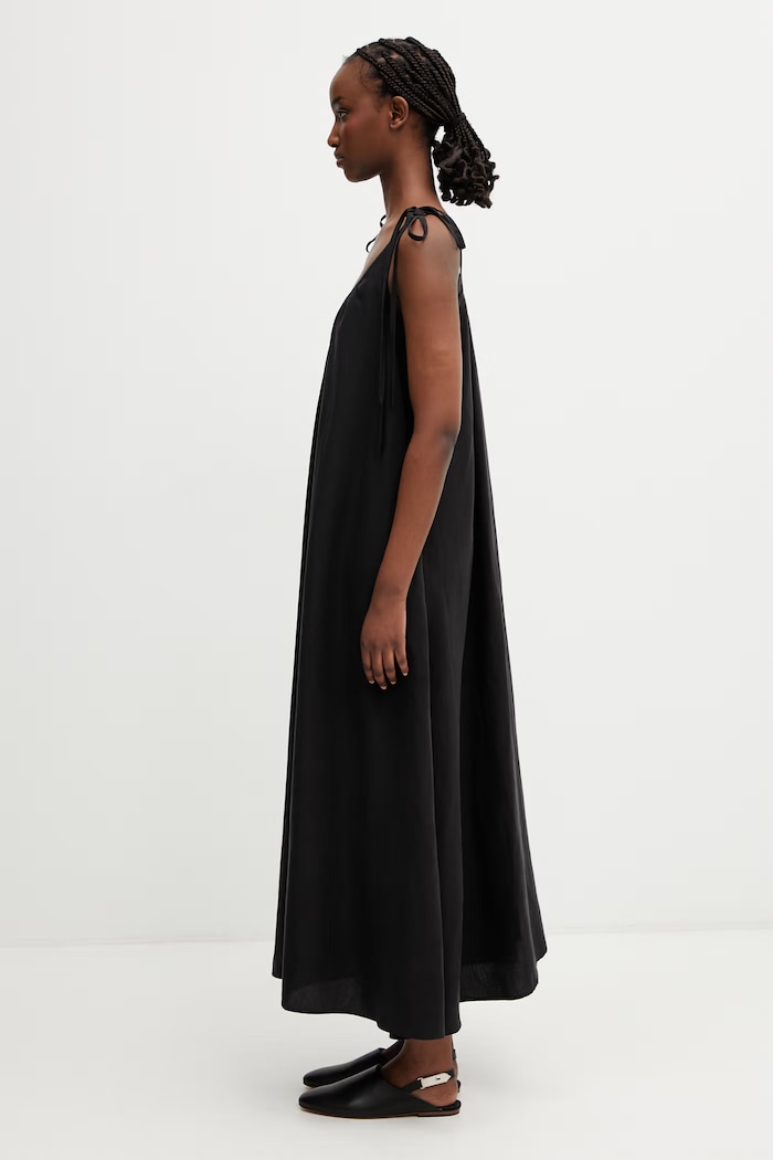 Anine Bing FLORA DRESS black dress plain with linen blend — photo 2