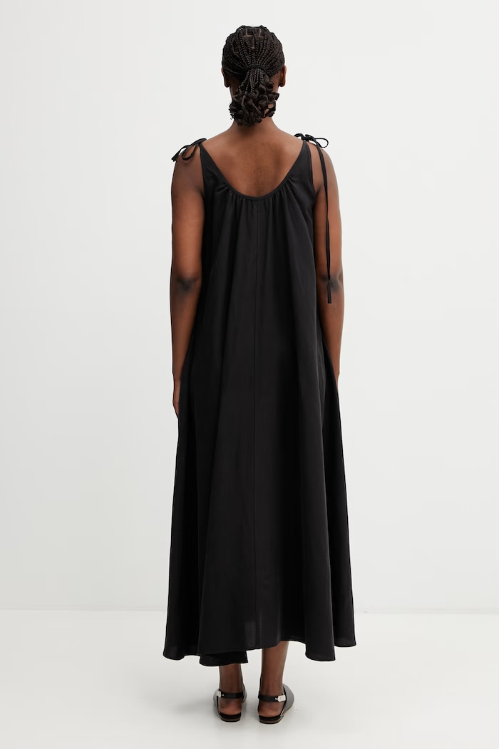 Anine Bing FLORA DRESS black dress plain with linen blend — photo 3