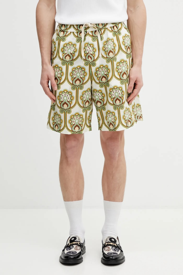 Drôle de Monsieur Short Tapisserie Florale Lin Men's shorts with linen