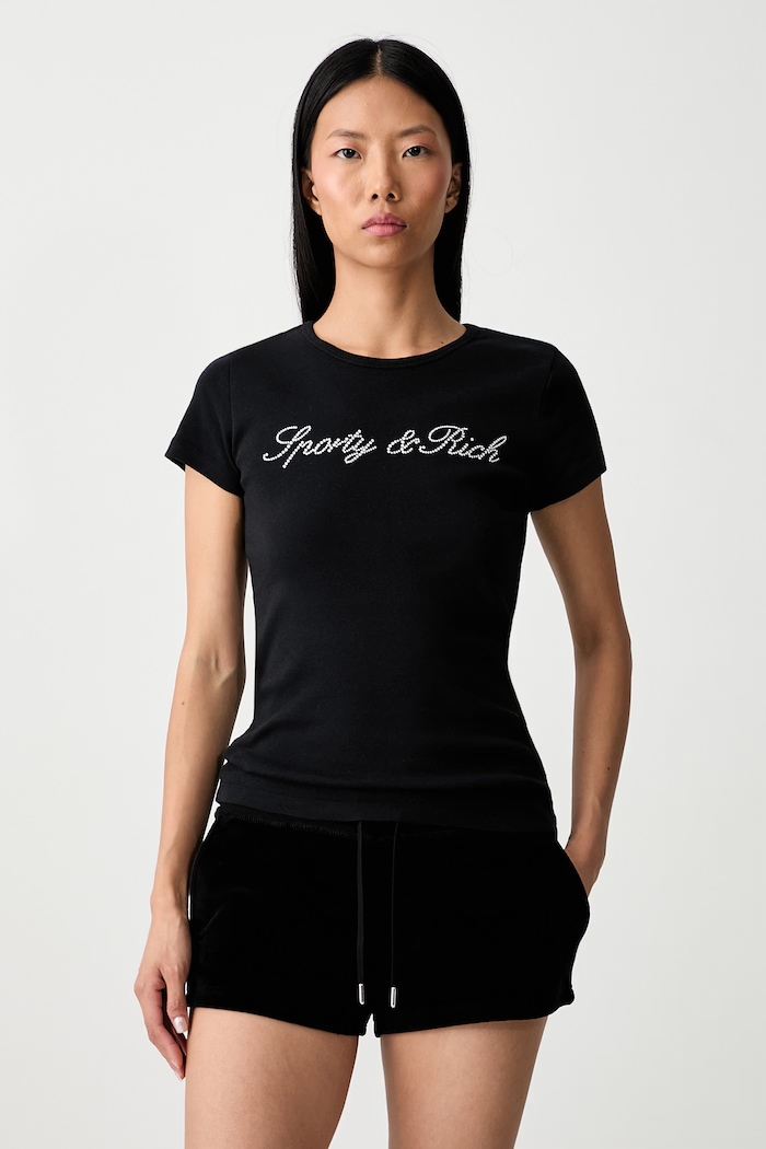 Sporty & Rich Signature Logo Krystal t-shirt cotton Women's