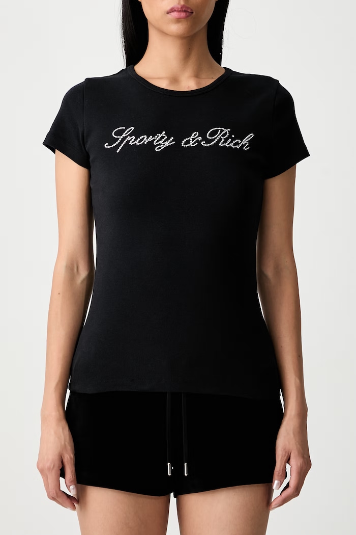 Sporty & Rich Signature Logo Krystal t-shirt cotton Women's — photo 5